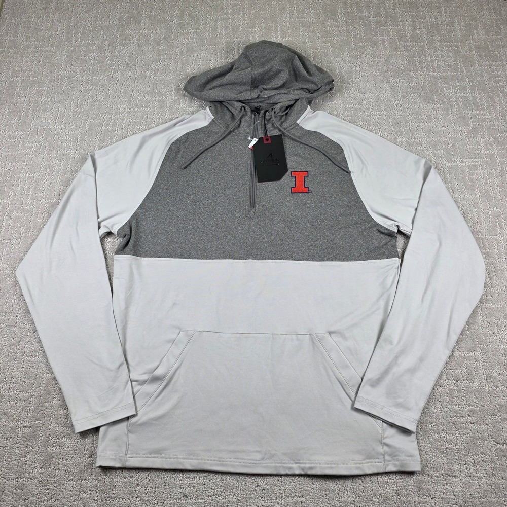 NEW Antigua Illinois Fighting Illini Fearless 1/4 Zip Hoodie Mens Medium Grey